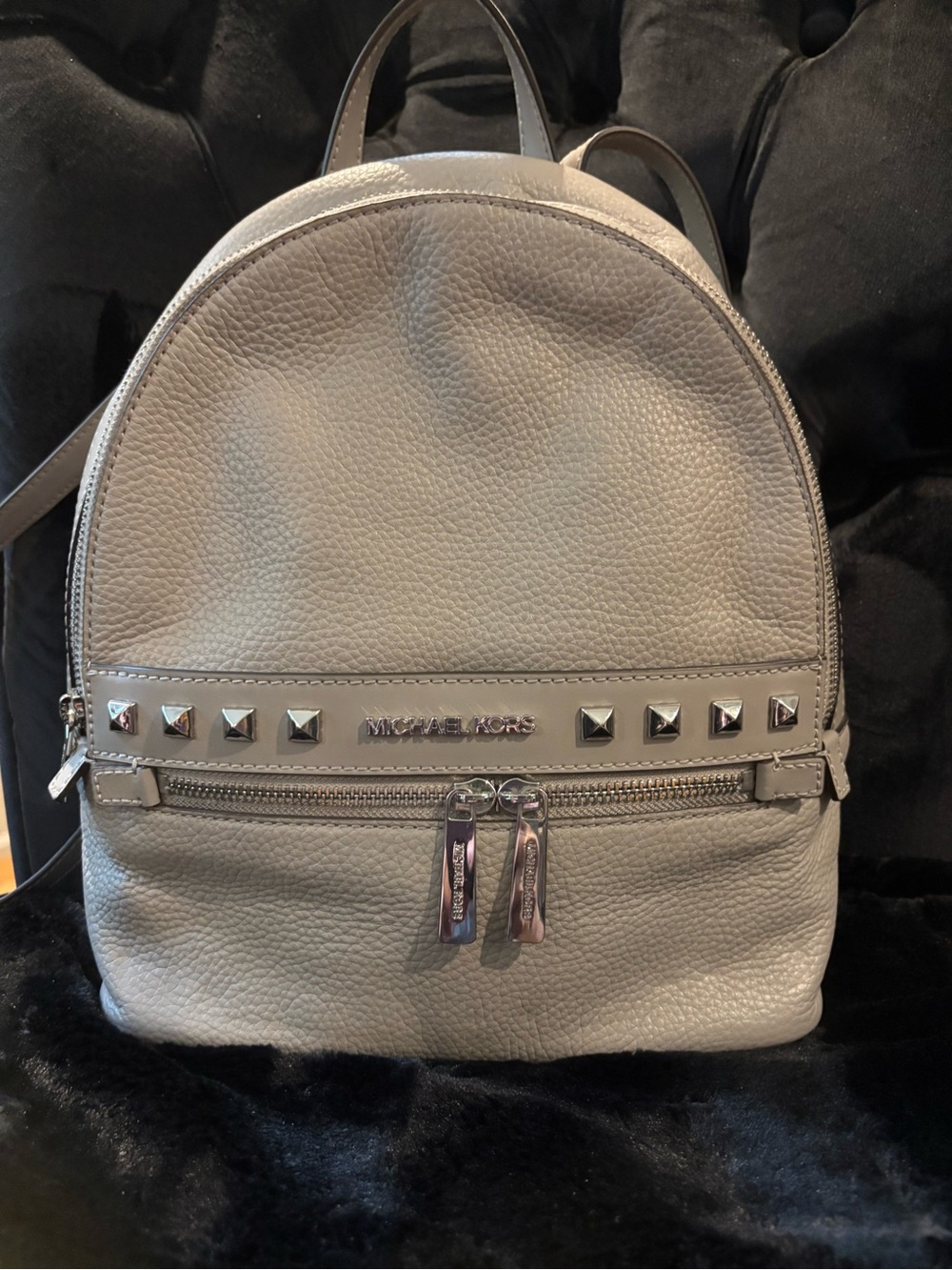 Michael Kors Pebbled Leather Mini Backpack in Gray with Silver Studs